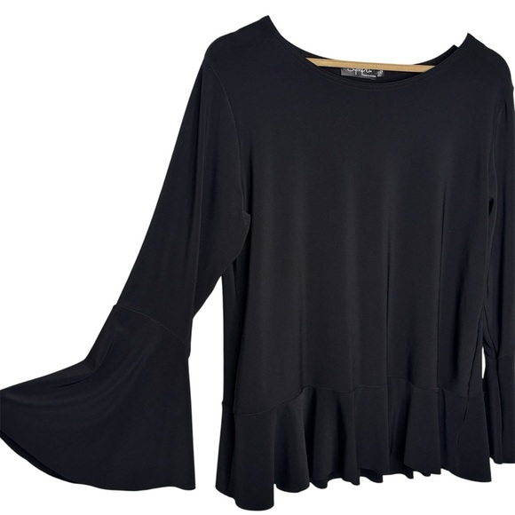 Sympli Black Ruffle Hem Bell Sleeve Top Women’s Size 12 - Picture 2 of 5